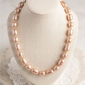 Vintage Lustrous Peach Baroque Pearl Statement Necklace